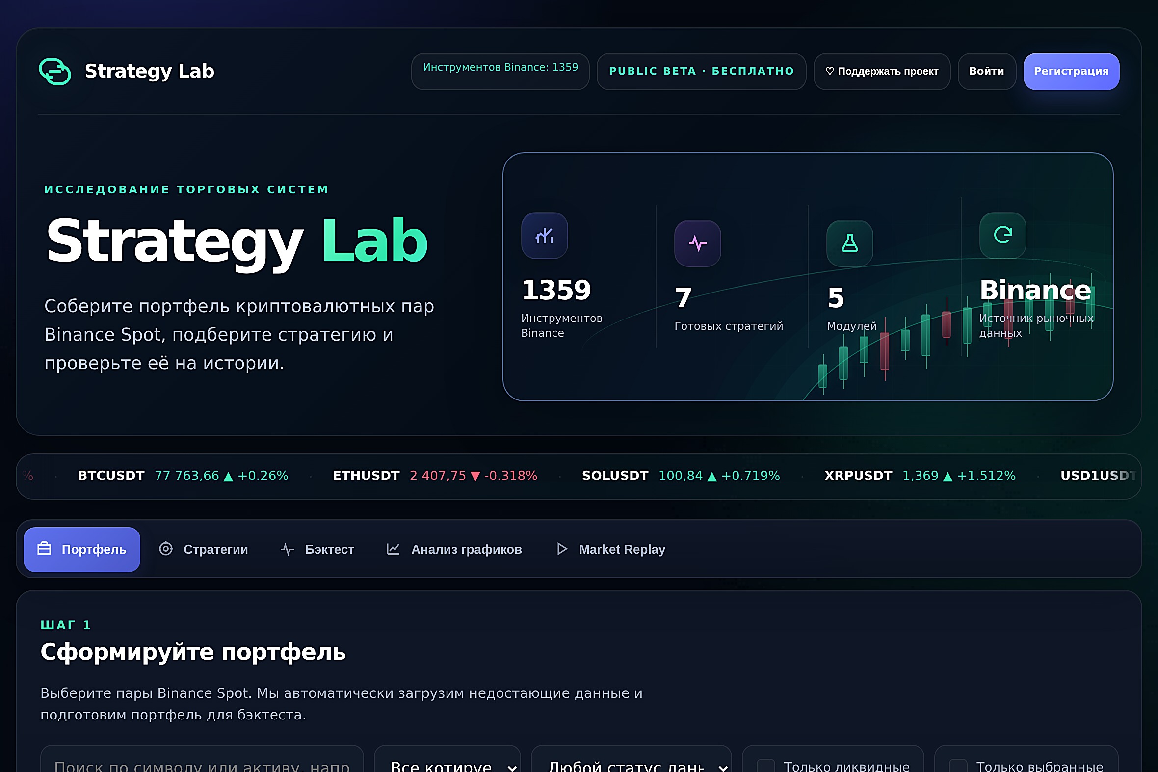 Интерфейс Strategy Lab